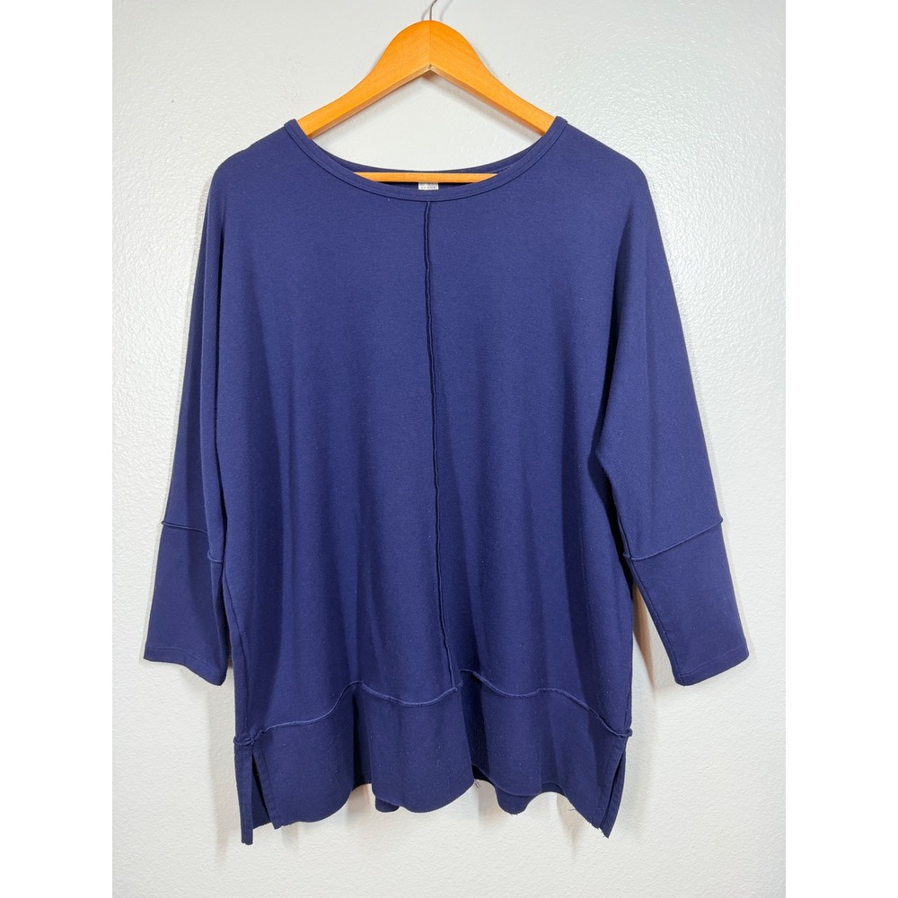 Spanx Perfect Length Dolman 3/4 Sleeve Lightweight Sweatshirt Top Navy Medium